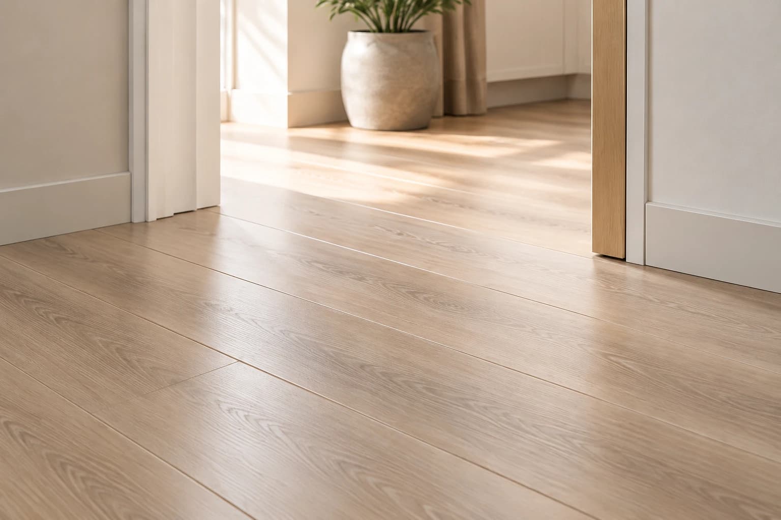 Illustrated flooring transition at a doorway